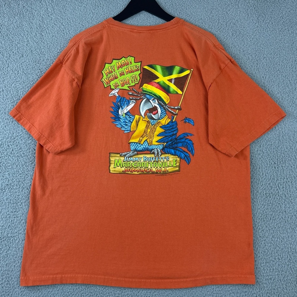 Vintage Margaritaville Shirt Men XXL Orange Jamaica Ocho Rios Parrot Bar 00s Y2K